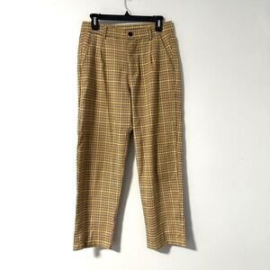 KIM NAM WOO Plaid High‎ Waist Trousers Women's Medium Yellow Brown 100% Cotton